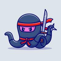 carino polpo ninja Tenere spada cartone animato vettore icona illustrazione. animale moda icona concetto isolato premio vettore. piatto cartone animato stile