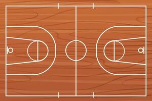 di legno pallacanestro Tribunale pavimento con Linee superiore Visualizza, Palestra parquet, pallacanestro campo. vettore illustrazione