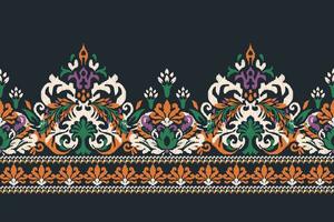 ikat floreale paisley ricamo su nero sfondo.ikat etnico orientale modello tradizionale.azteco stile astratto vettore illustrazione.disegno per trama, tessuto, abbigliamento, avvolgimento, decorazione, pareo, sciarpa