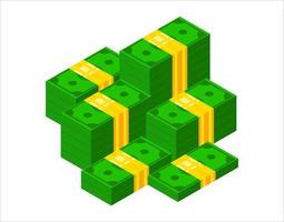 mucchio di contanti. icona della banconota del dollaro isometrica. illustrazione vettoriale di bundle 3d dollari impilati