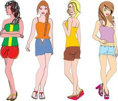 ragazze nel estate moda, illustrazione vettore