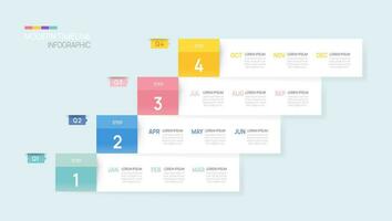 attività commerciale passo sequenza temporale Infografica freccia modello. moderno pietra miliare elemento sequenza temporale diagramma calendario e 4 trimestre temi, vettore infografica.