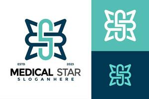 Salute cura medico stella logo design vettore simbolo icona illustrazione