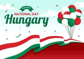contento Ungheria nazionale giorno vettore illustrazione su 15 di marzo con Ungheria bandiera nel piatto vacanza celebrazione cartone animato sfondo design