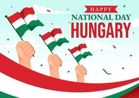 contento Ungheria nazionale giorno vettore illustrazione su 15 di marzo con Ungheria bandiera nel piatto vacanza celebrazione cartone animato sfondo design