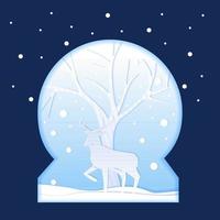 albero dei cervi nell'illustrazione di stile del taglio della carta invernale del globo della neve vettore