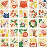 Natale Avvento callendar nel linocut stile vettore