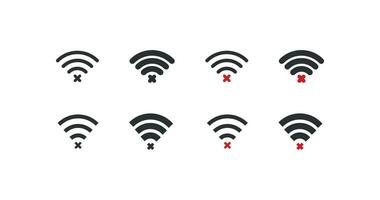 no singale Wi-Fi icona impostare. logo onda Wi-Fi e attraversare illustrazione simbolo. cartello errore Collegare Internet vettore