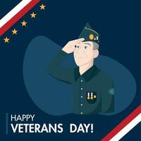 veterano soldato cartone animato fare un' saluto contento veterani giorno vettore illustrazione
