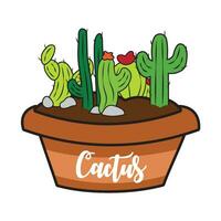 gruppo di diverso colorato cactus su un' pentola vettore illustrazione
