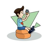 isolato ragazzo giocando videogiochi su un' cellulare vettore illustrazione