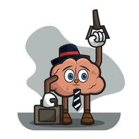 isolato cervello cartone animato personaggio con valigia e cravatta attività commerciale vettore illustrazione