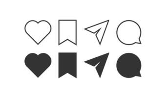 sociale media icona impostare. piace, buble messaggio, Condividere, Salva simbolo. cartello App pulsante vettore piatto.