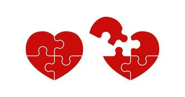 puzzle cuore icona. sega simbolo. cartello amore logo vettore piatto.