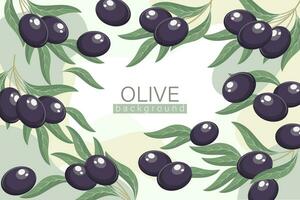 sfondo con olive. cosmetico etichetta sfondo, nero olive e ramoscelli con le foglie su un astratto sfondo, vettore