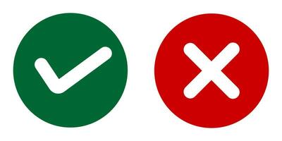 verde dai un'occhiata marchio e rosso attraversare icona. positivo e negativo scelta simbolo. cartello App pulsante vettore. vettore