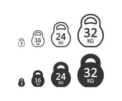 gli sport kettlebell icona. 8, 16, 24, 32 peso simbolo. cartello Palestra vettore. vettore