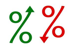 per cento con freccia su, giù icona. bussines simbolo. cartello bancario vettore. vettore