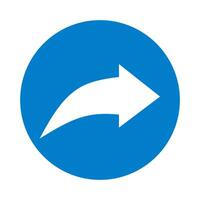 curvo giusto freccia icona. blu Il prossimo marchio pointer simbolo. cartello App pulsante vettore. vettore