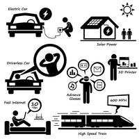 Tecnologia avanzata del futuro Stick Figure Pictogram Icon Clipart. vettore