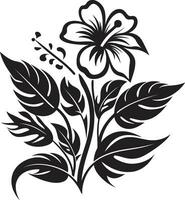 isola flora fascino nero icona tropicale maestà fioritura vettore nero design