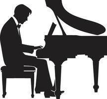 pianoforte maestro nero icona armonioso tastierista vettore nero design
