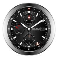 realistico nero argento nero orologio orologio viso cronografo rosso freccia bianca numero lusso isolato sfondo vettore