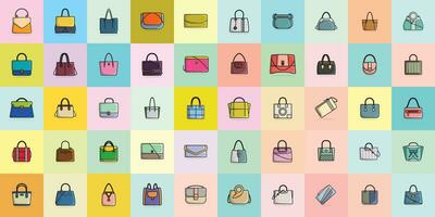 collezione di 50 lucido luminosa colorato donna borse vettore illustrazione. bellezza moda oggetti icona concetto. impostato di di moda donna borse design per moda vettore logo design.