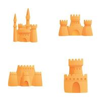 sabbia castello icone impostato cartone animato vettore. vario sabbia castello con Torre vettore