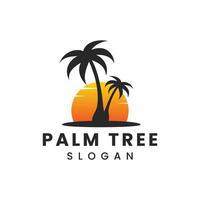 palma albero logo. mare spiaggia logo design. tropicale palma alberi isola sagome con tramonto, vettore illustrazione