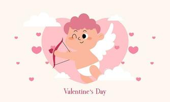 San Valentino giorno illustrazione con carino Cupido isolato su il cielo nuvole sfondo vettore