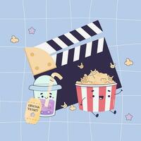 film, film carino sfondo, Groovy stile, Popcorn, film, per didascalia, manifesto vettore