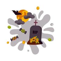 design colorato di halloween con una tomba, un pipistrello e una luna. illustrazione vettoriale
