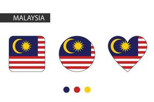 Malaysia 3 forme quadrato, cerchio, cuore con città bandiera. isolato su bianca sfondo. vettore