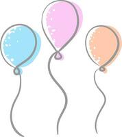 tre blu rosa e pesca palloncini legato per individuale stringhe galleggia nel bianca sfondo vettore colore disegno o illustrazione