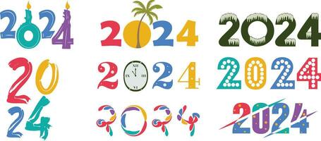 2024 nuovo anno mano disegnato tipografia collezione per striscione, manifesto, aviatore e Di Più vettore