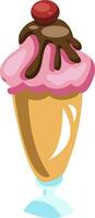alto gelato tazza con giallo e rosa gelato cioccolato e ciliegia su superiore vettore illustrazione su bianca sfondo.