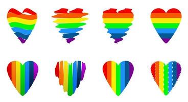 set di cuore arcobaleno - lgbt, su sfondo bianco bandiera del giorno dell'orgoglio dell'acquerello vettore