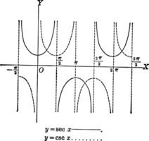 secante e cosecante curve, sìsec X e ycsc X Vintage ▾ illustrazione. vettore