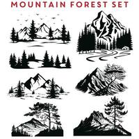 montagna foresta silhouette impostato illustrazione design vettore