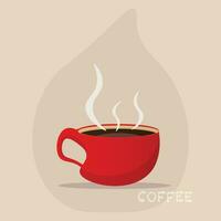 rosso tazza di caffè o tè con Fumo galleggiante su. caldo bevanda piatto stile. decorativo design per caffetteria, manifesti, striscioni, carta vettore