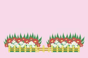 lilla sfondo fiore giardino con un' Basso di legno recinto e un' cancello vettore