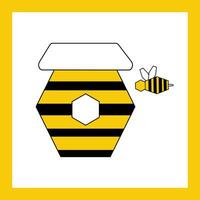 ape e alveare cartello icona - piatto vettore geometrico illustrazione con giallo telaio. icona su il tema di miele e apicoltura