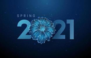fiore blu astratto e numero 2021 anno. vettore