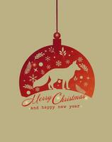 design lanterna rosso struttura con Mocca silhouette di Volpe e Natale ornamenti. Natale e nuovo anno carta. vettore illustrazione su Mocca sfondo.