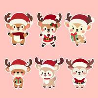 adorabile renna collezione per Natale decorazione. impostato di carino renna isolato su rosa sfondo. semplice piatto vettore illustrazione Natale renna nel cappello.