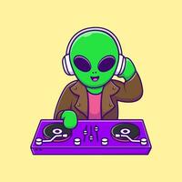 carino alieno giocando dj elettronico musica cartone animato vettore icone illustrazione. piatto cartone animato concetto. adatto per qualunque creativo progetto.