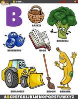 lettera B impostato con cartone animato oggetti e personaggi vettore