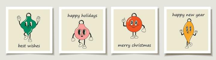 Natale vettore regalo carta o etichetta impostato carino cartoni animati Natale palle. contento e allegro emozioni. allegro Natale scritte, migliore auguri