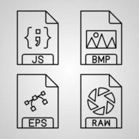 semplice set di icone di icone di linea relative al formato di file vettore